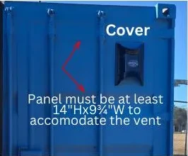 Exhaust cover installed on a blue container door panel